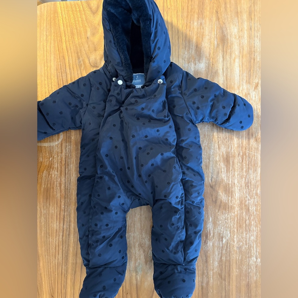 Jacadi Navy Polka Dot Baby Snowsuit